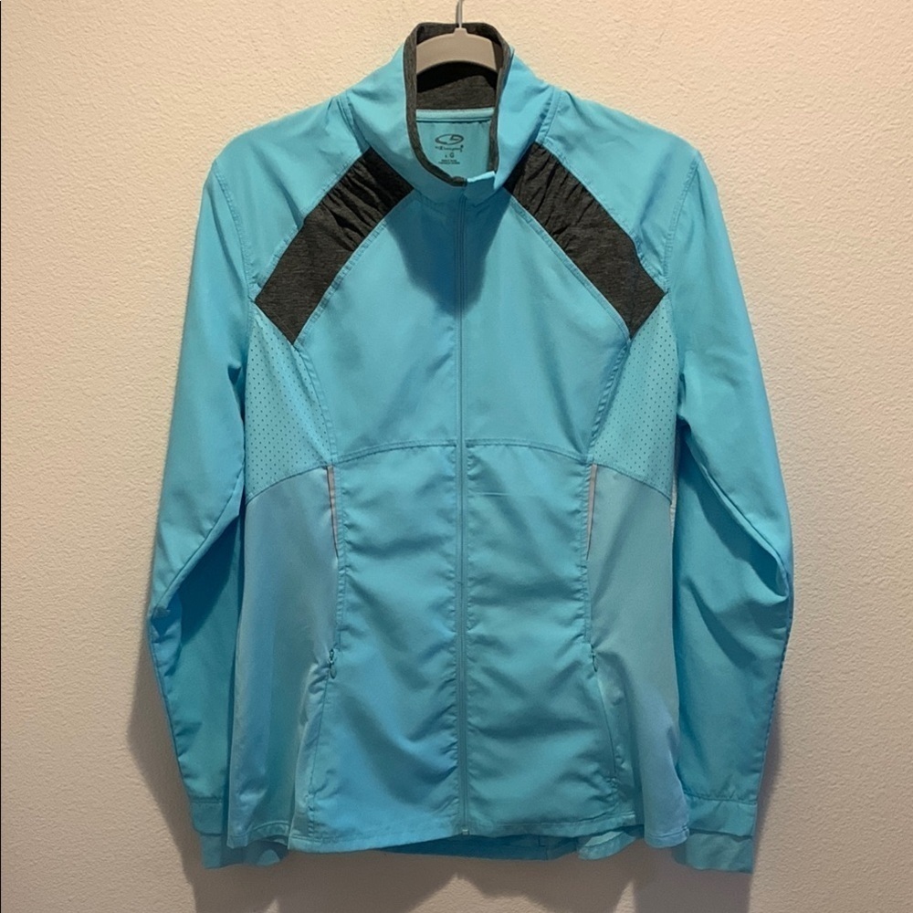 Champion Light Blue Running Jacket Blue w/Gray Accents&Silver Reflective Sz L